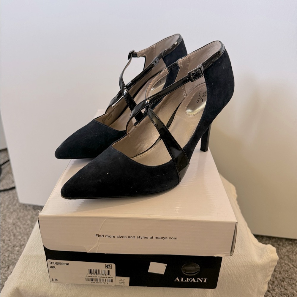 Alfani Navy Suede Cross Strap Heel 8